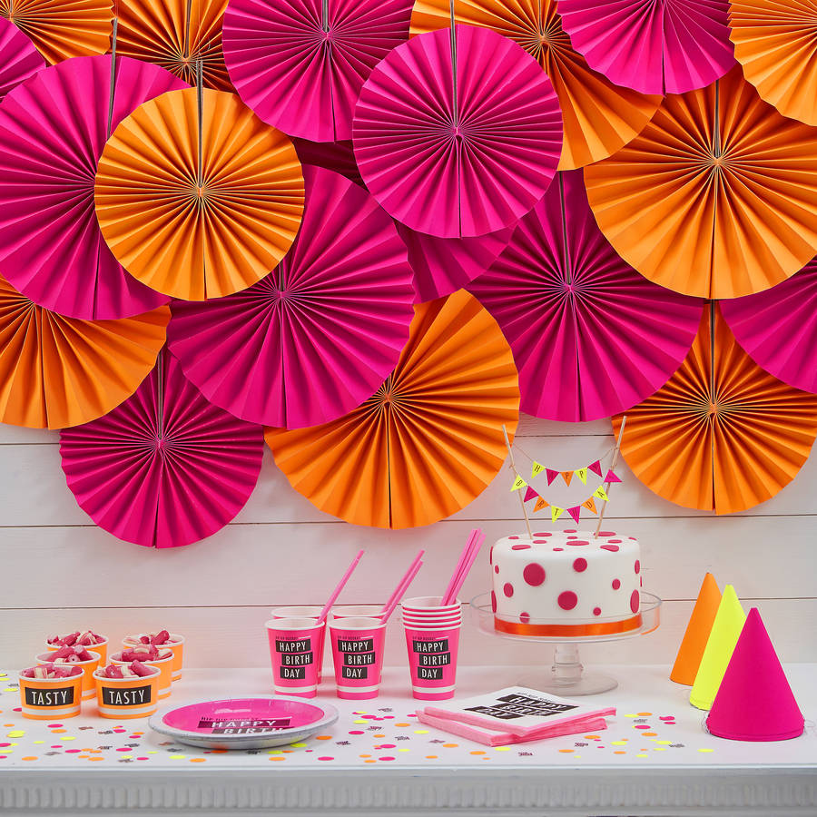 Neon pink circle fan party decorations by ginger ray ...