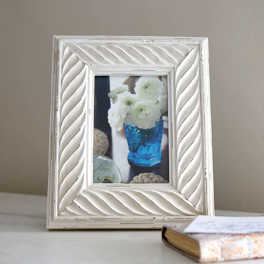whitewashed carved photoframe by red lilly