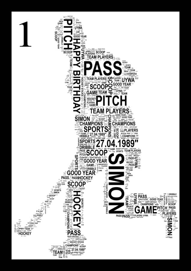 hockey player personalised sports word art print by uniquely your word