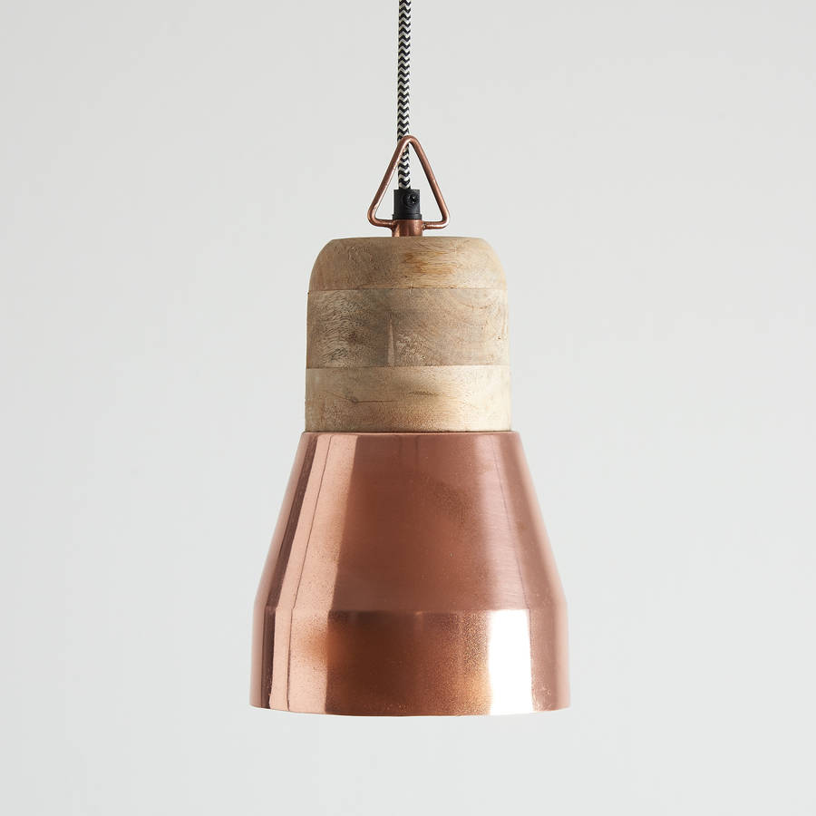 rose gold and natural wood pendant light by horsfall & wright