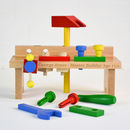 childs wooden work bench and tools
