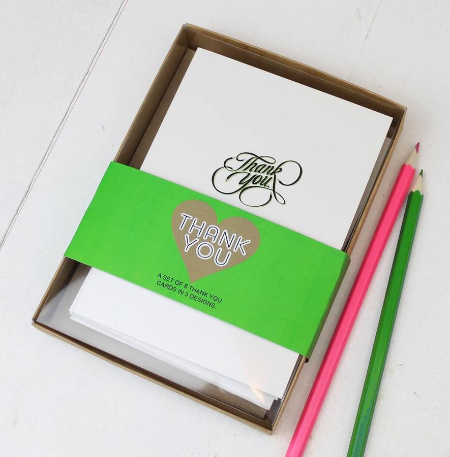a set of six assorted 'thank you' cards in a gift box by hearth