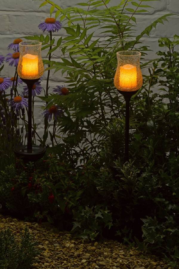 solar glass flickering candle stake lights / set of two by garden