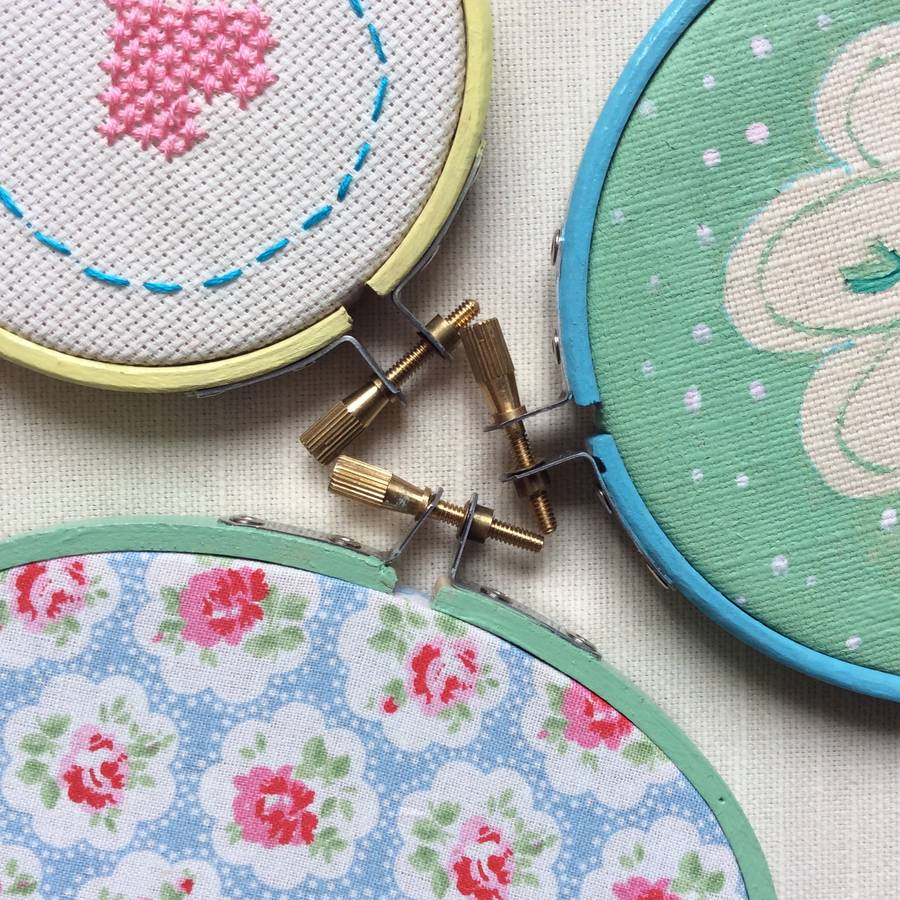 painted embroidery hoop set by stitchkits