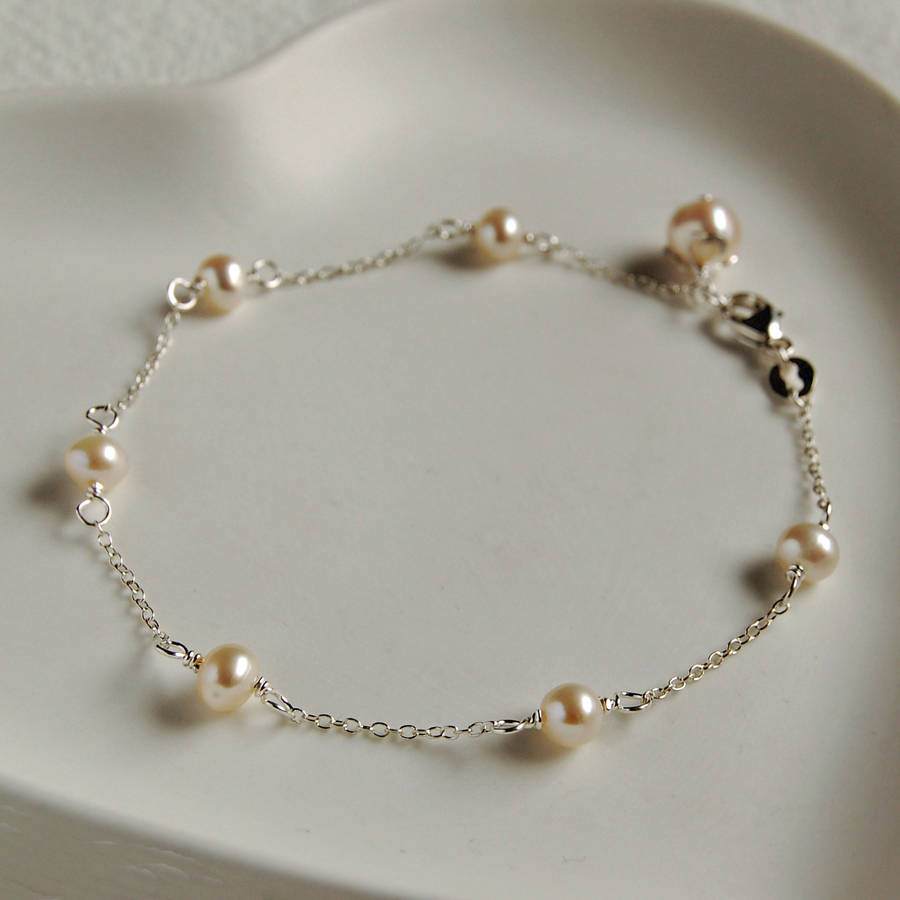 Delicate Sterling Silver And Pearl Bracelet By Highland Angel