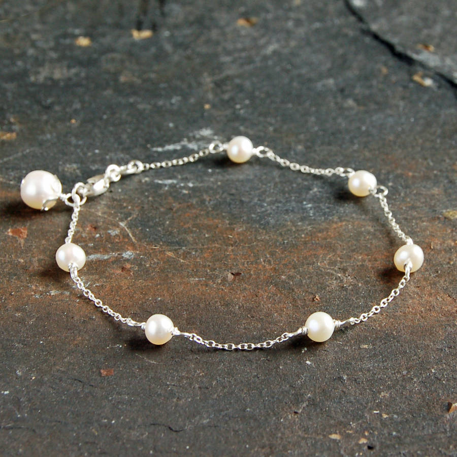 Delicate Sterling Silver And Pearl Bracelet By Highland Angel