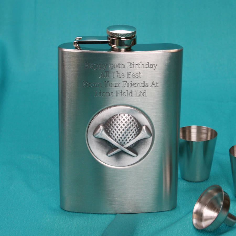 engraved golf hip flask gift set 8oz by