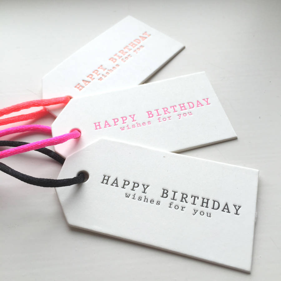 embossed happy birthday gift tags set of five by little baby company