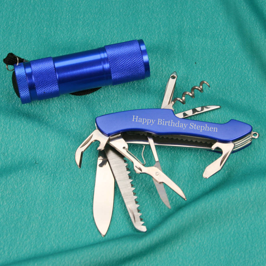 pocket torch and personalised multi tool gift set by