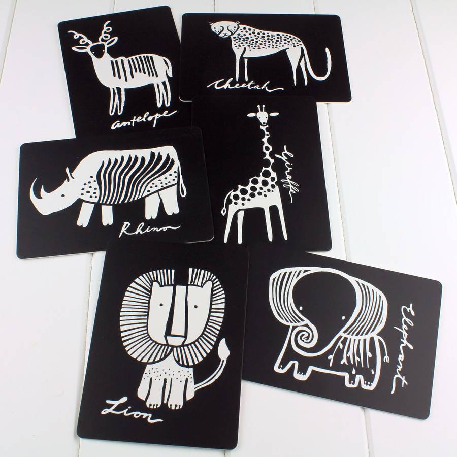black and white baby flash cards safari animals by nest ...