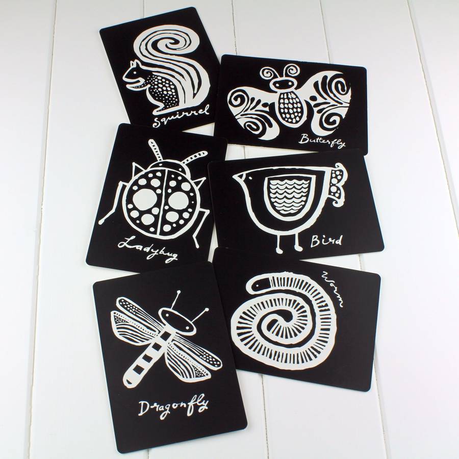 black and white baby flash cards garden animals by nest ...