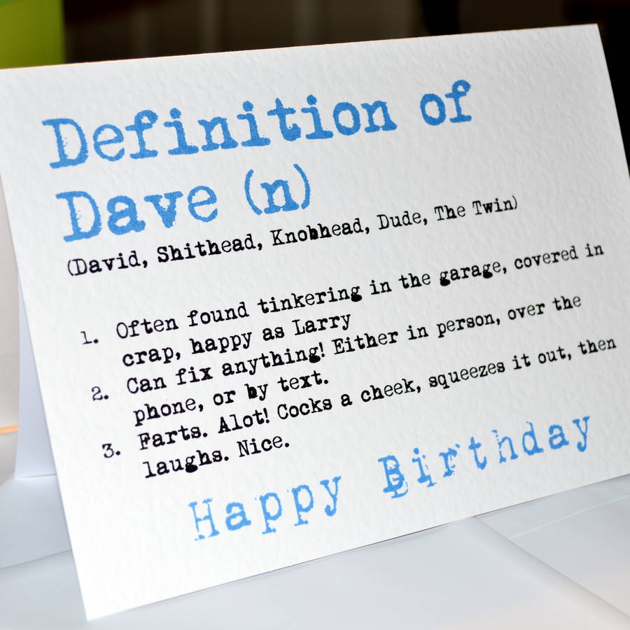 personalised definition birthday card blue by sew very english