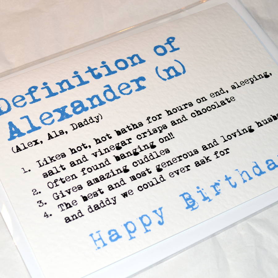 personalised definition birthday card blue by sew very english