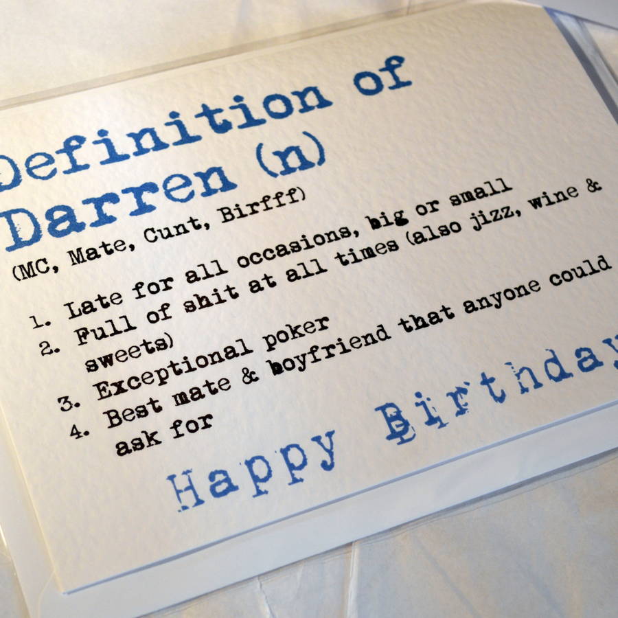 personalised definition birthday card blue by sew very english