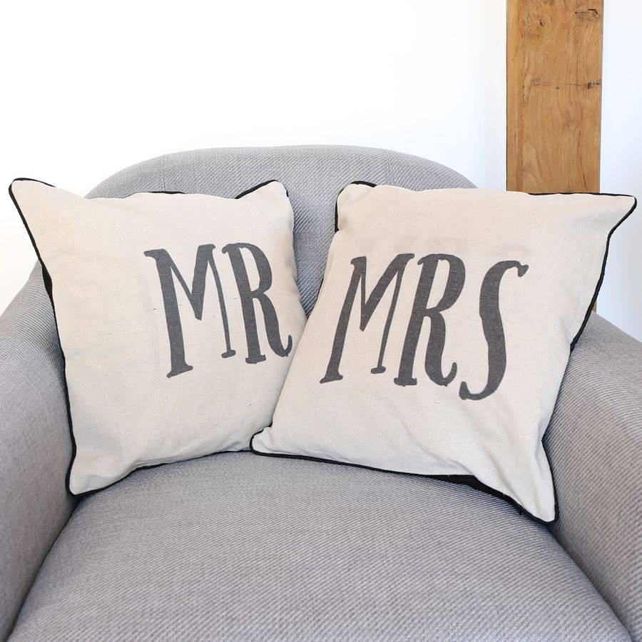 linen mr and mrs cushions by lisa angel homeware & gifts