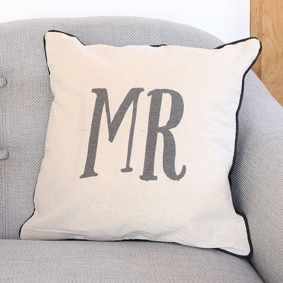 linen mr and mrs cushions by lisa angel homeware & gifts