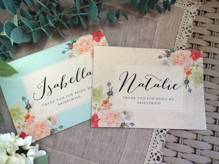 floral 'thank you for being my bridesmaid' cardsweet