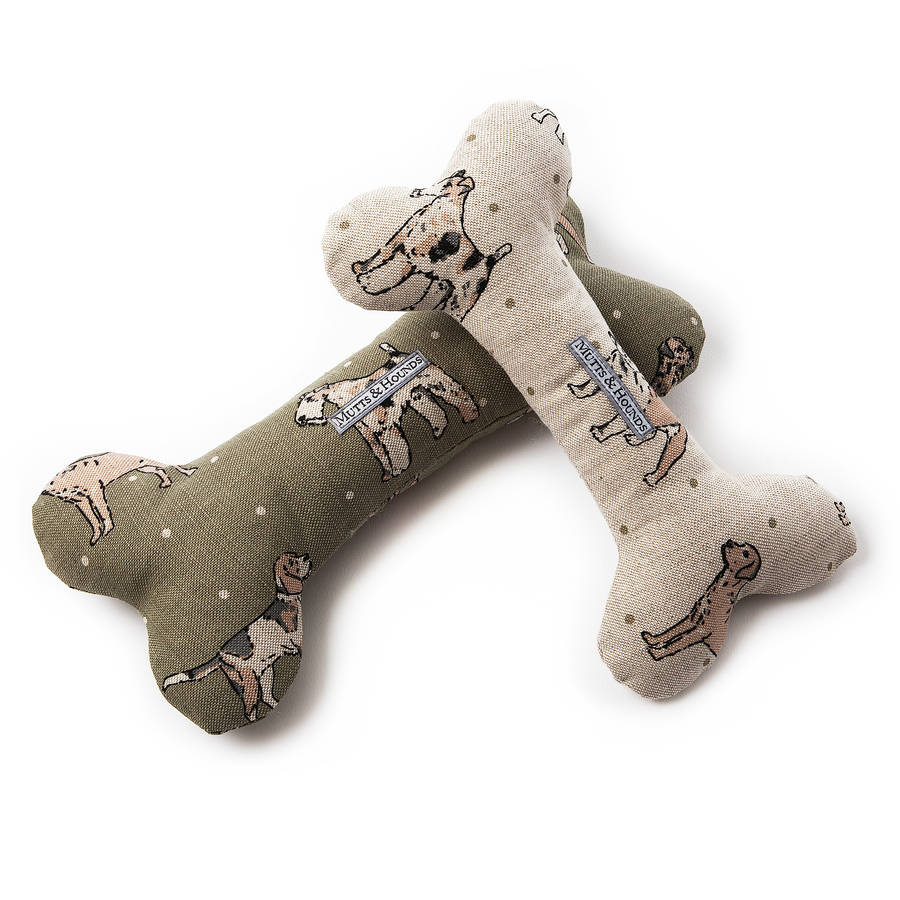 dog print squeaky bone toys by mutts & hounds