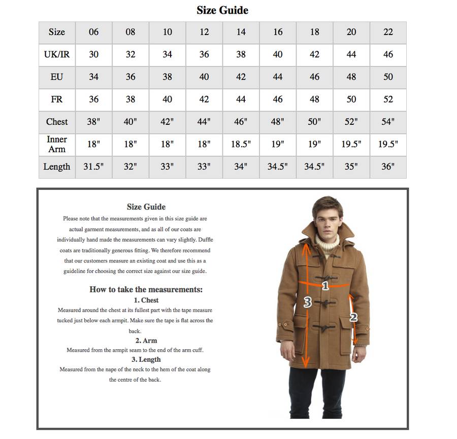 1 Coat Size Chart