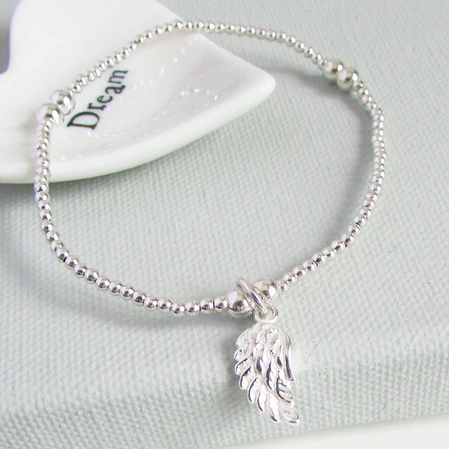 sterling silver angel wing beaded bracelet by evy designs