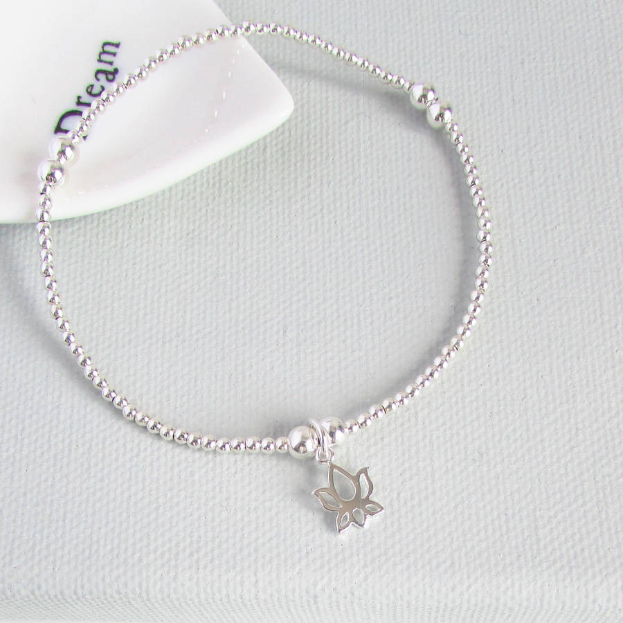 lotus flower sterling silver beaded bracelet by evy designs