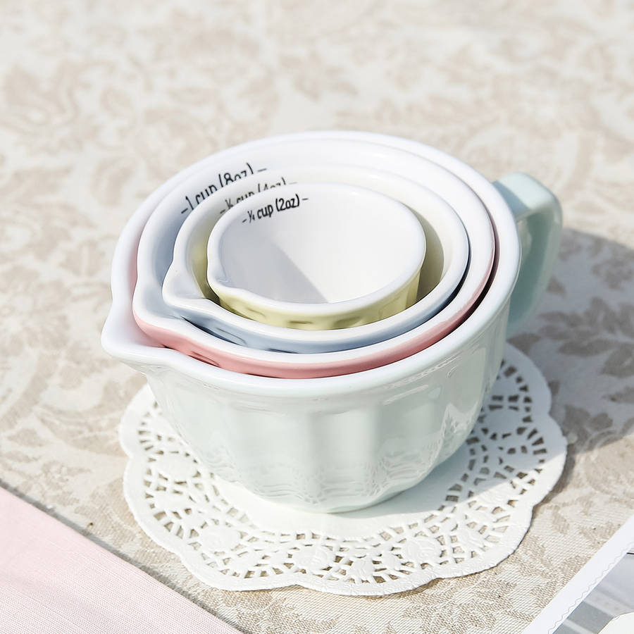 set of four ceramic vintage pastel measuring cups by dibor