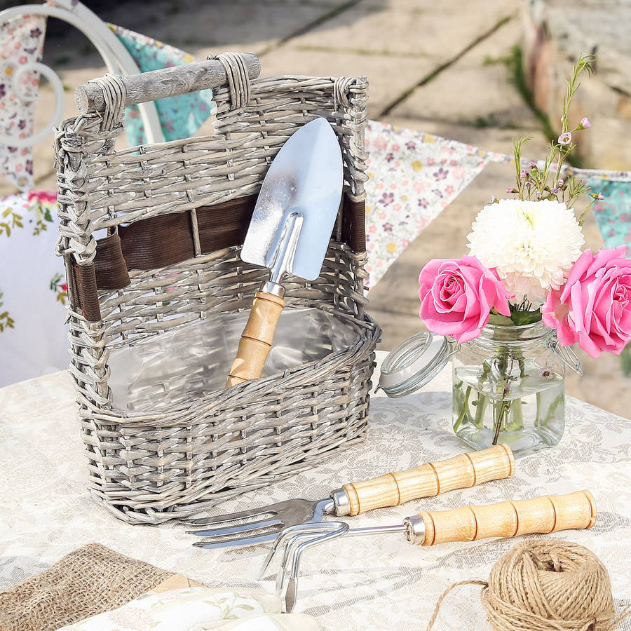 french grey willow garden basket with tools by dibor