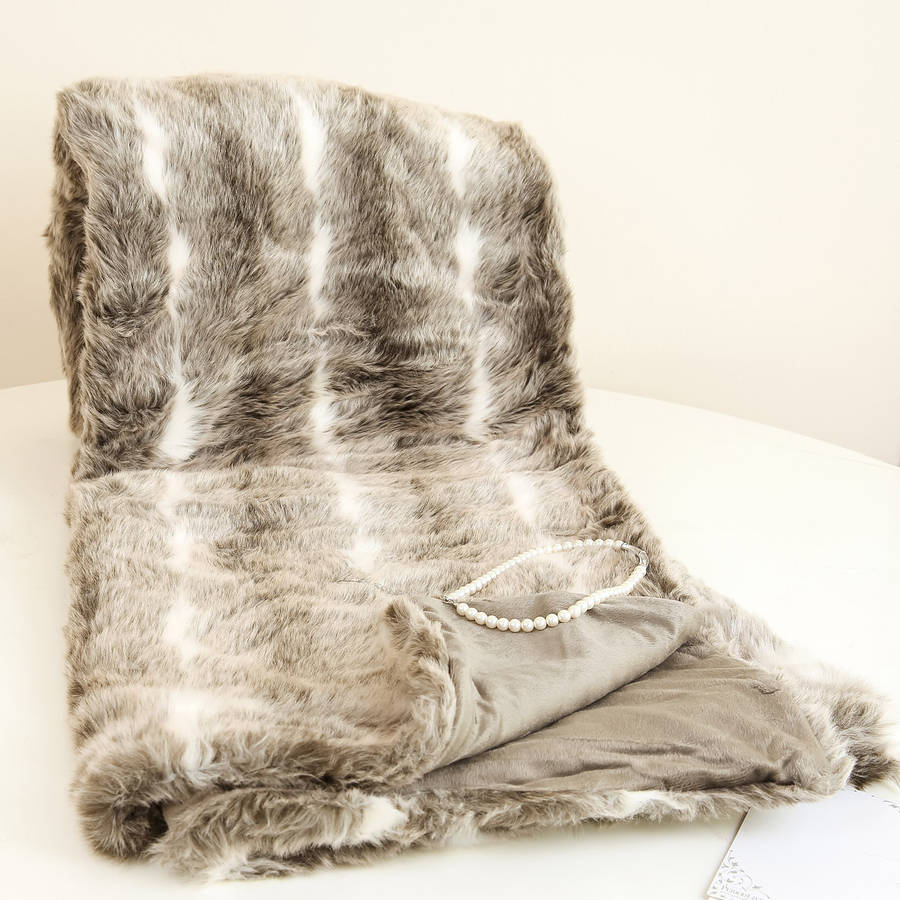 luxurious winter snow lynx faux fur throw by dibor