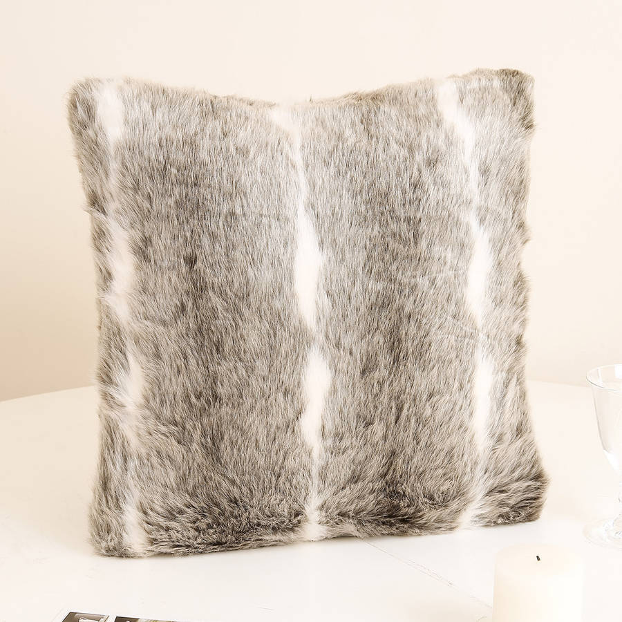 luxurious winter snow lynx faux fur cushion by dibor