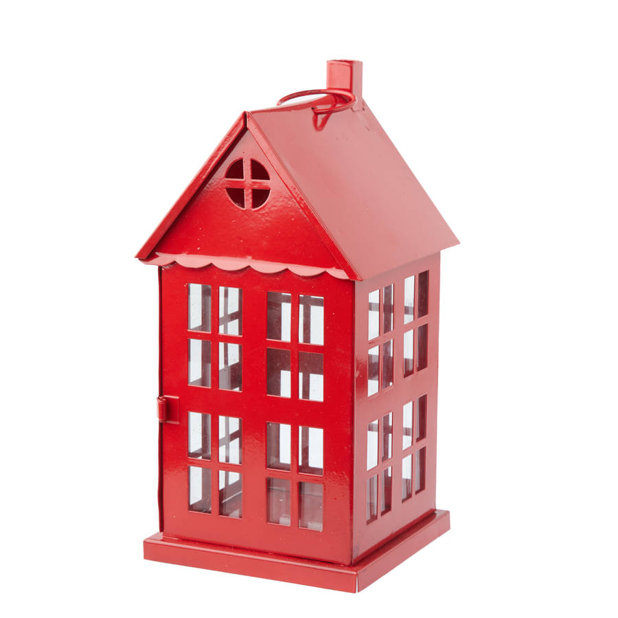 red tin house tea light holder by the christmas home