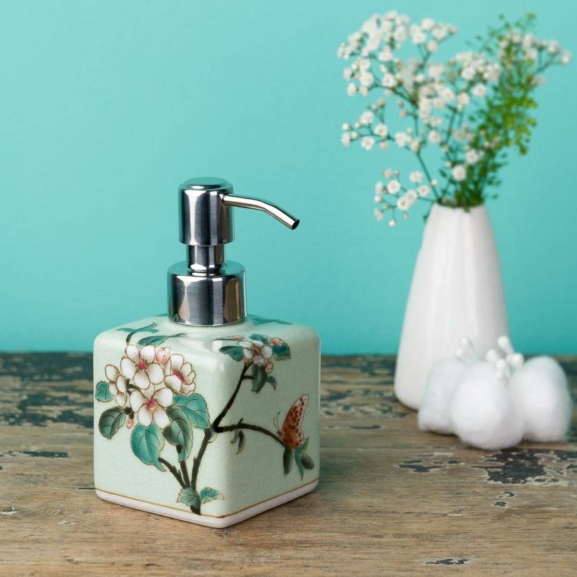 square hand painted soap dispenser by orchid
