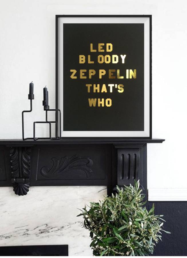 led zeppelin, framed gold art print by palm valley