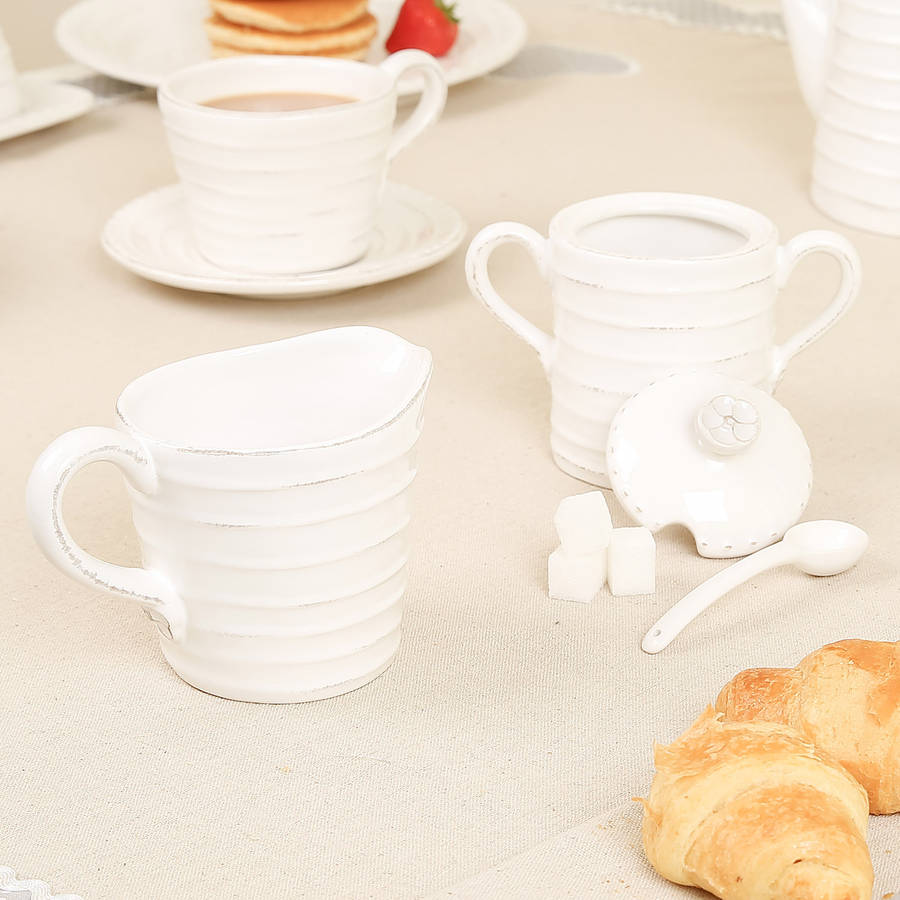 farmhouse ripple sugar pot and creamer set by dibor