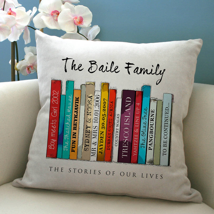 personalised book family edition cushion by cherry pete