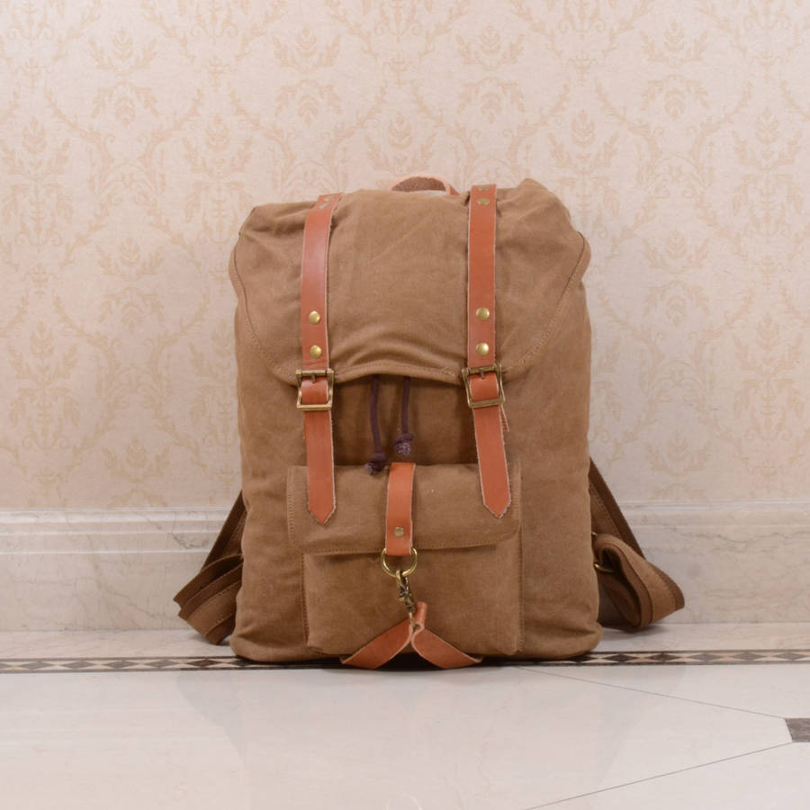 canvas and leather strap detail backpack by eazo