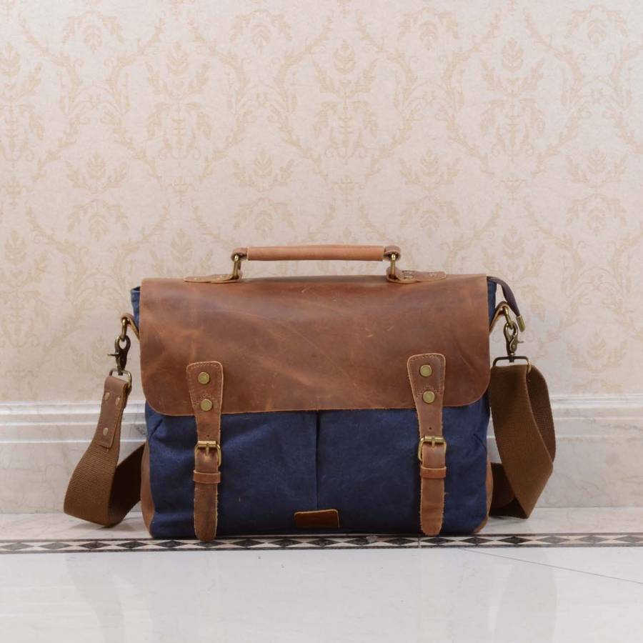 canvas and leather messenger bag gift for him by eazo