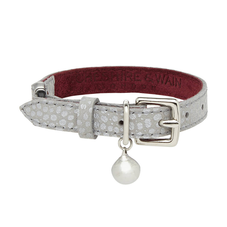 silver embossed leather cat collar with safety catch by ...