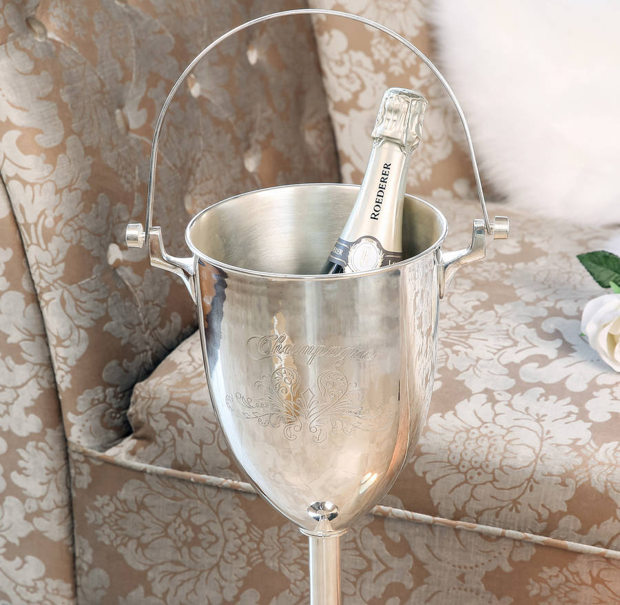 etched silver plated standing champagne bucket by dibor