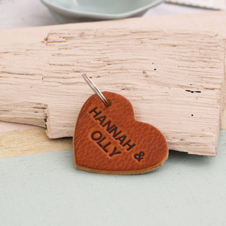personalised embossed leather heart keyring by posh totty designs