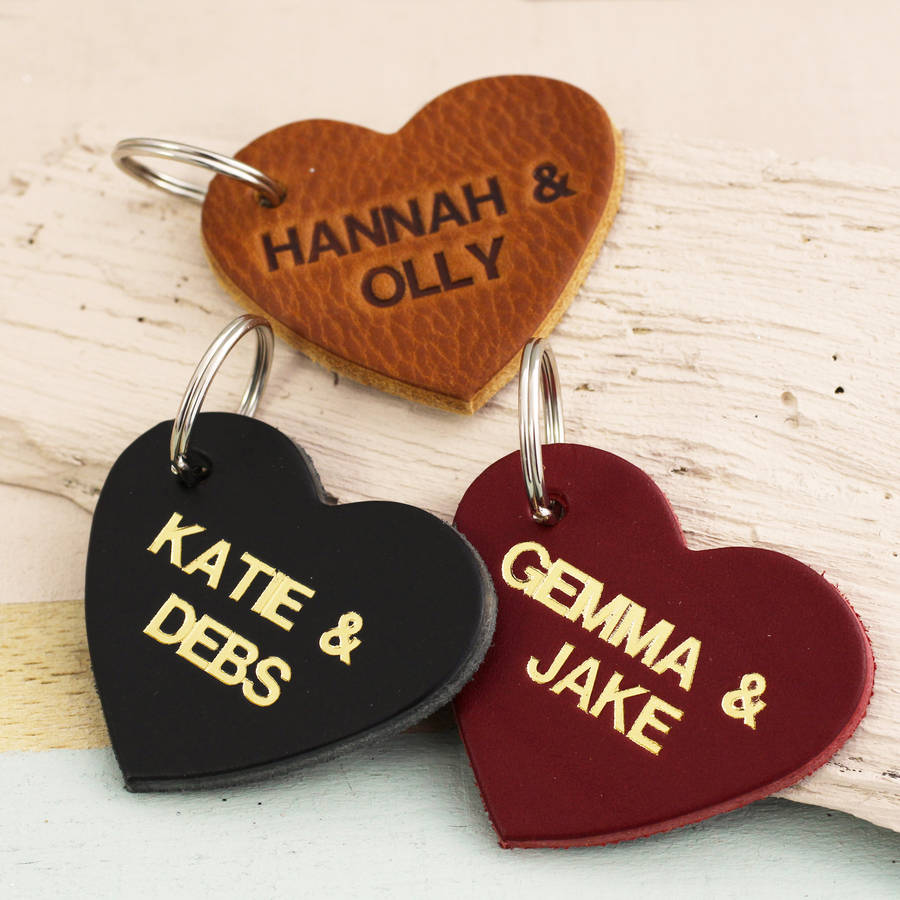 personalised embossed leather heart keyring by posh totty designs