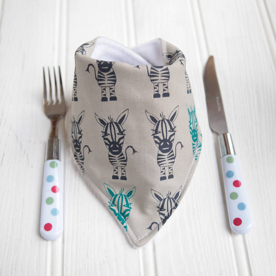 baby dribble bib, grey zebra by misty & boo