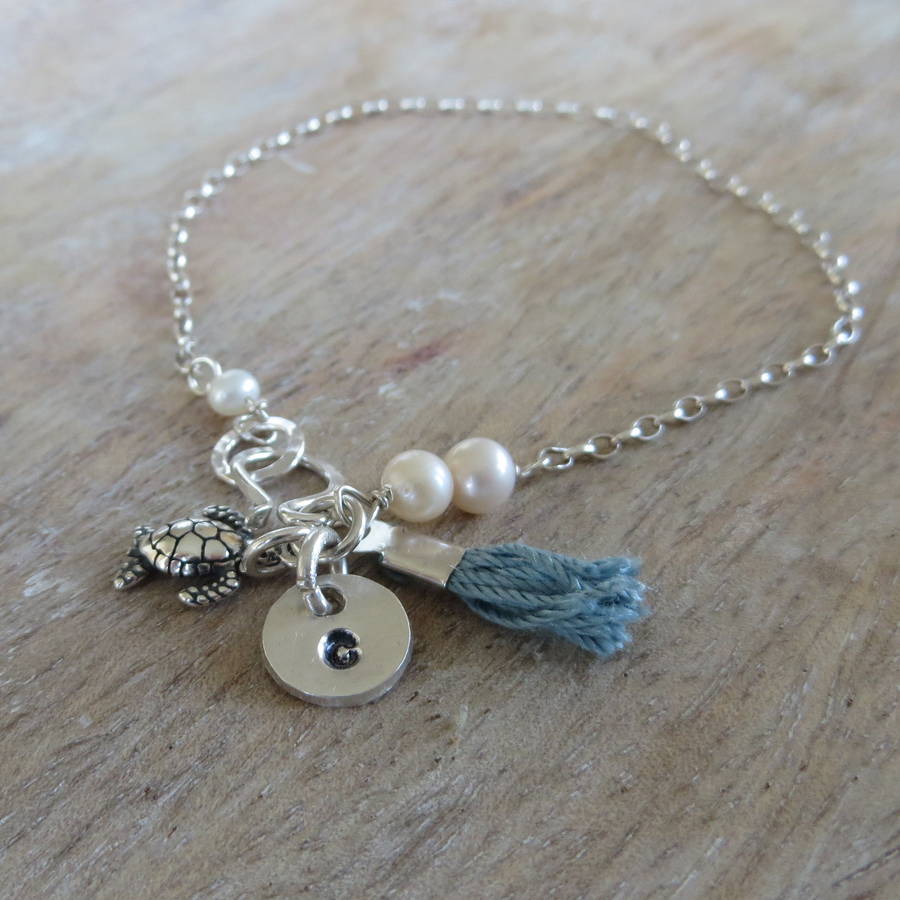 personalised turtle charm bracelet by samphire jewellery