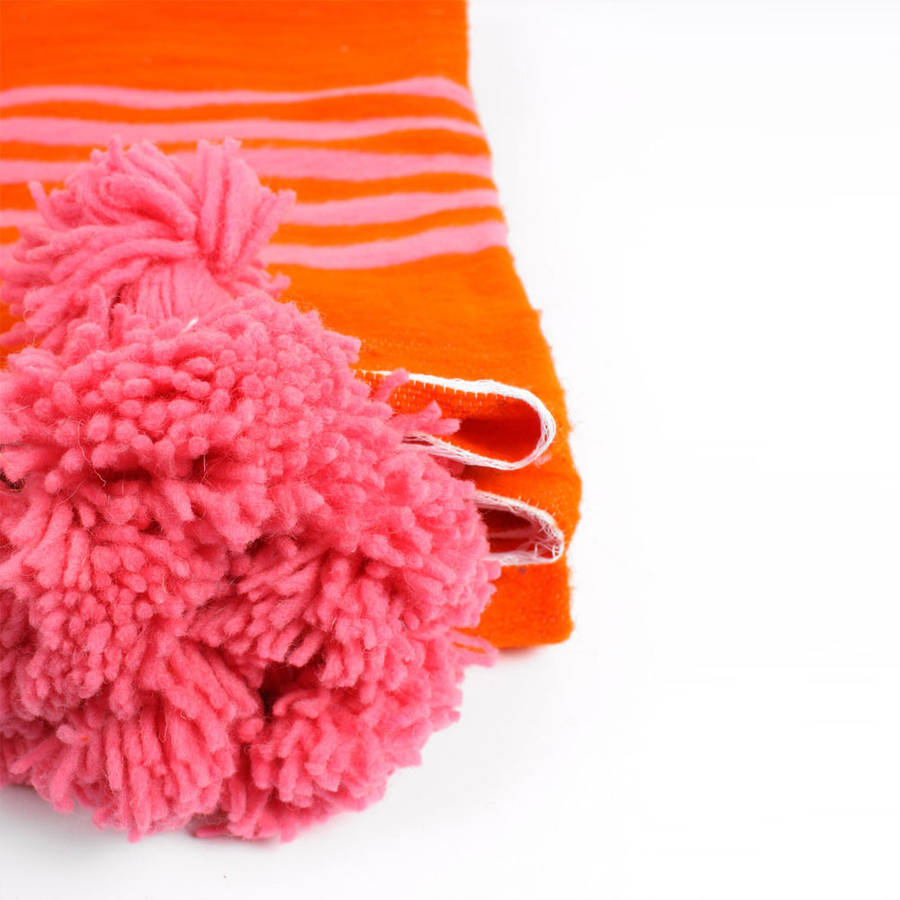 wool stripe pom pom blanket by bohemia
