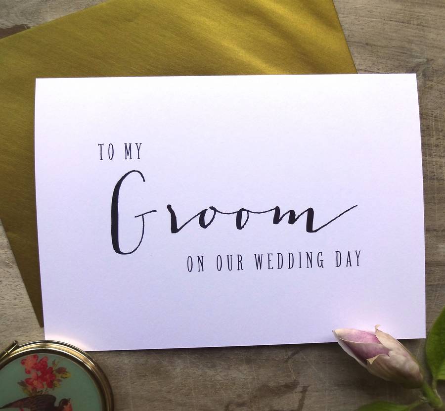 modern text 'to my groom on our wedding day' card by sweet pea sunday
