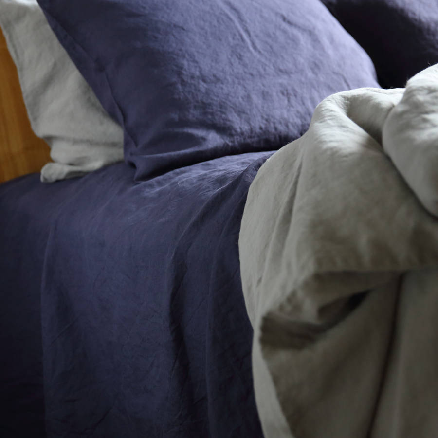 blue tones stone washed bed linen flat sheet by linenme
