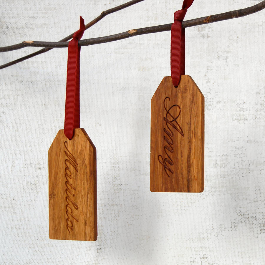 personalised wooden name tag decoration by clara and macy