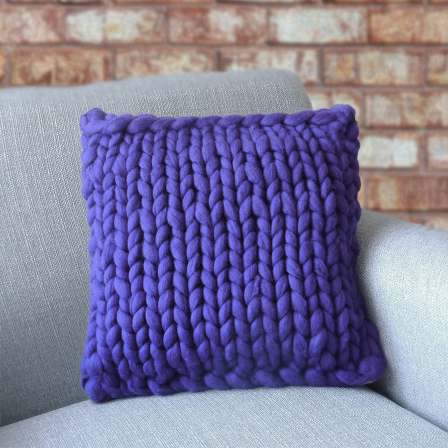 barnstaple chunky knitted panel cushion by lauren aston