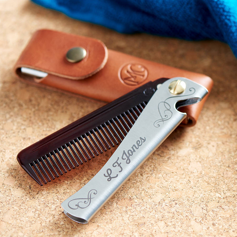 personalised man comb with leather case by design and fresh thinking