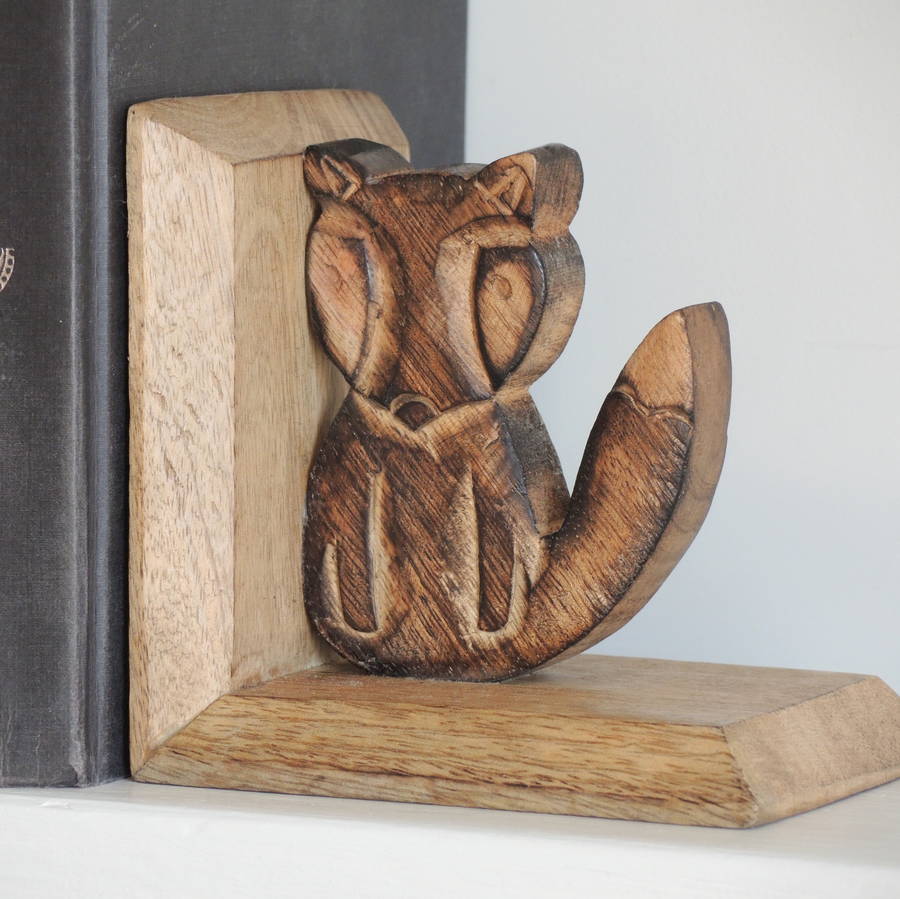 carved fox bookends by the alphabet gift shop