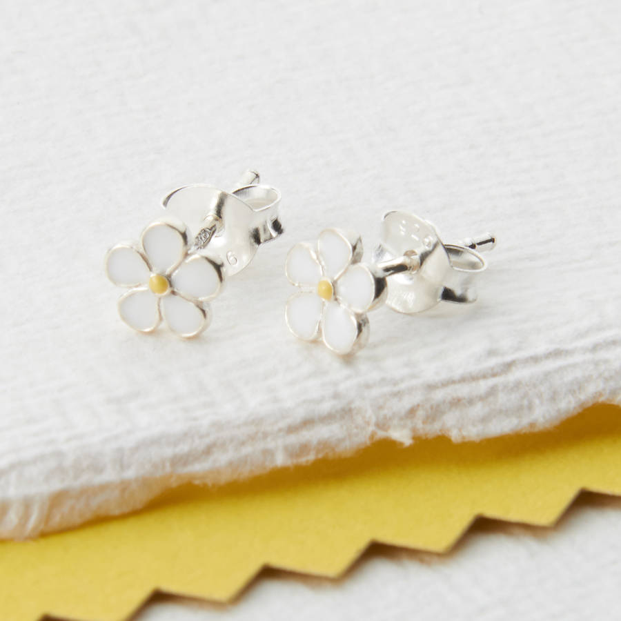 sterling silver and enamel daisy earrings by hurleyburley junior